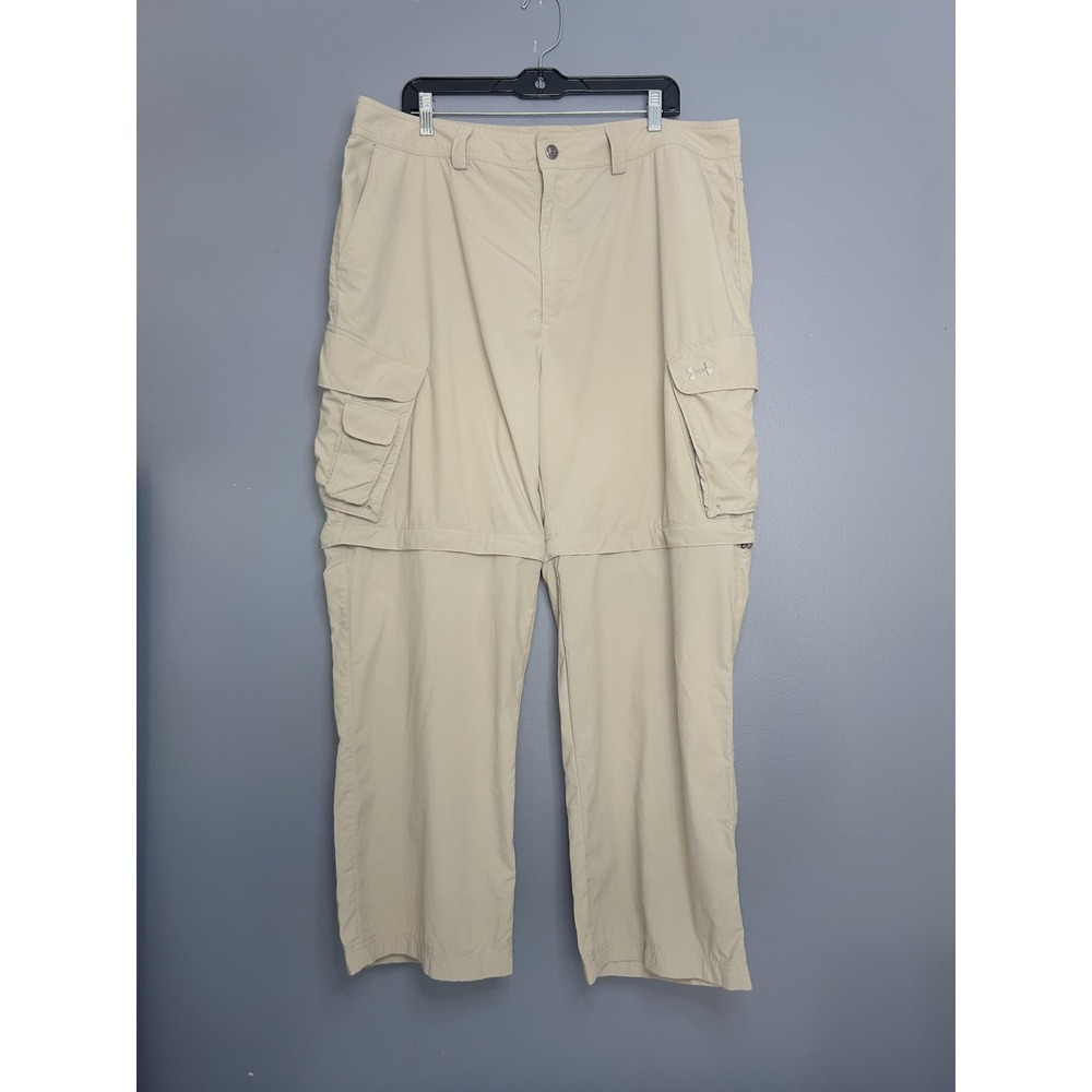 Under Armour Convertible Hiking Pants Mens 40x30 Beige Zip Off Cargo Ripstop